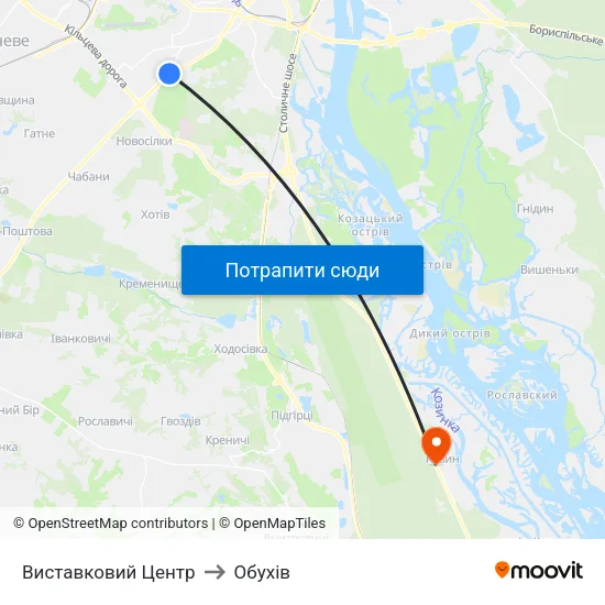 Виставковий Центр to Обухів map