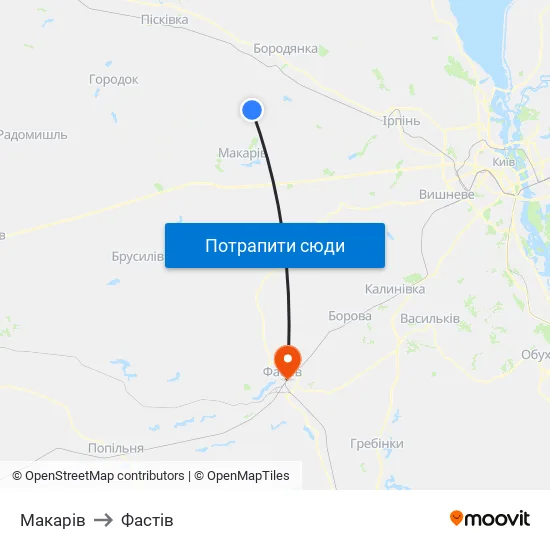 Макарів to Фастів map