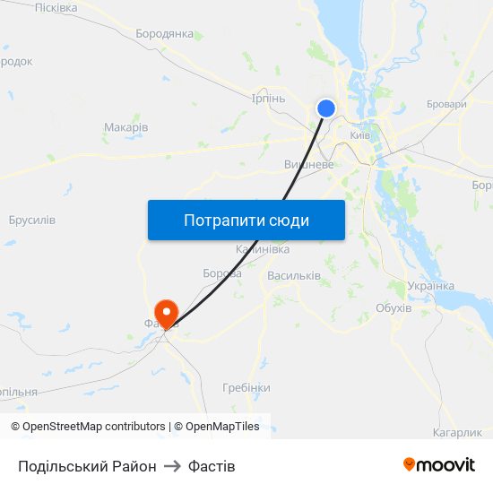 Подільський Район to Фастів map