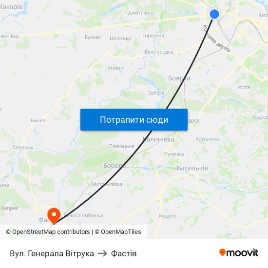 Вул. Генерала Вітрука to Фастів map