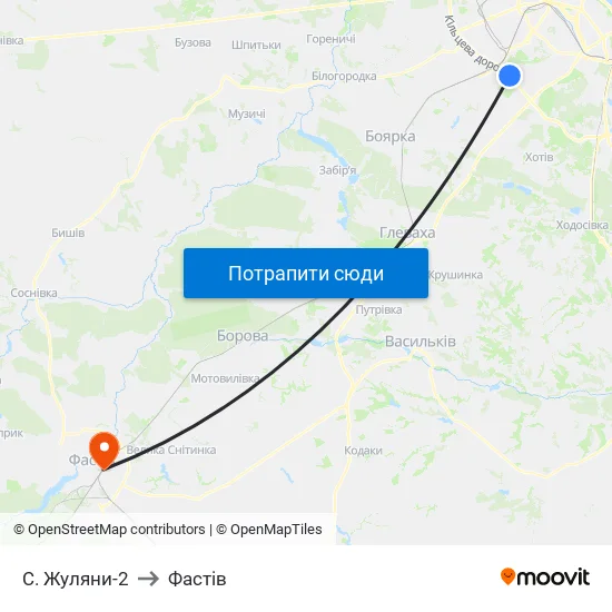 С. Жуляни-2 to Фастів map