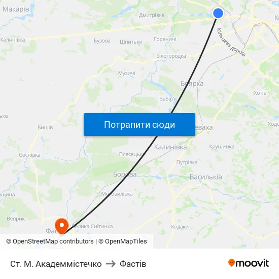 Ст. М. Академмістечко to Фастів map