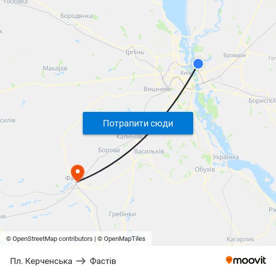 Пл. Керченська to Фастів map