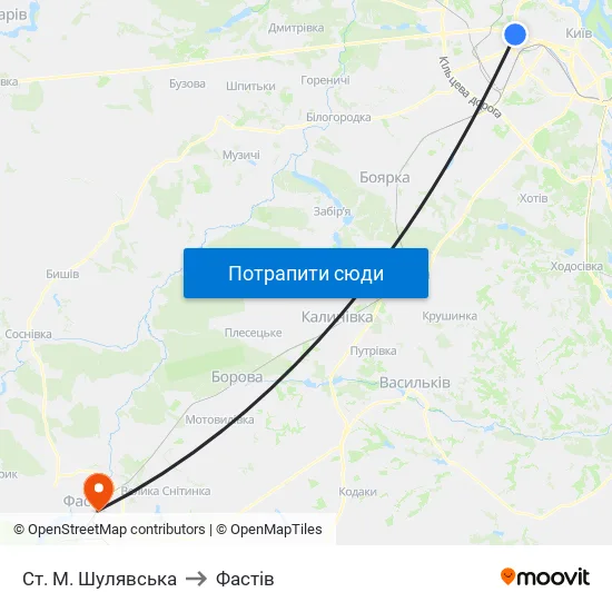 Ст. М. Шулявська to Фастів map