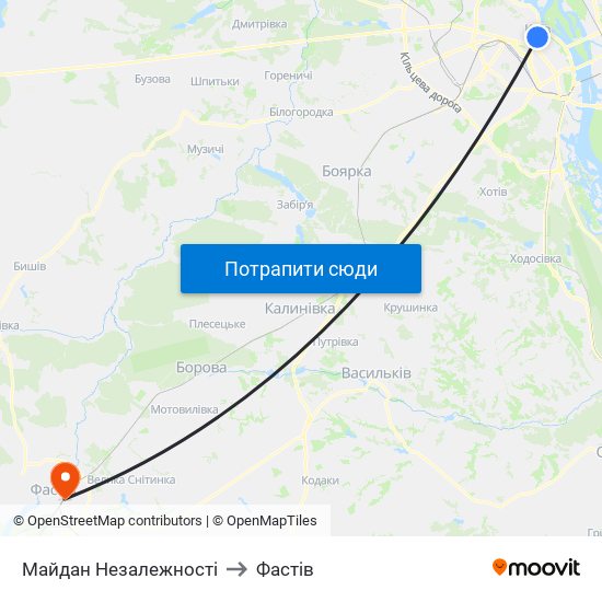 Майдан Незалежності to Фастів map