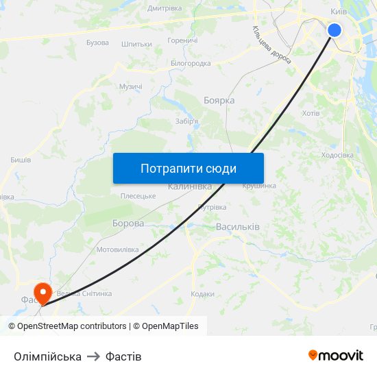 Олімпійська to Фастів map