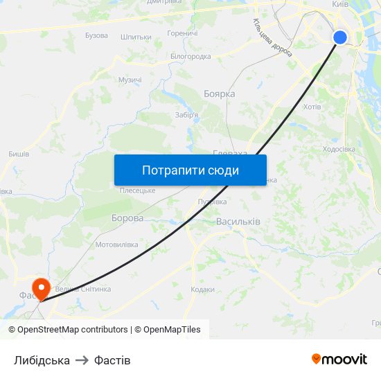 Либідська to Фастів map