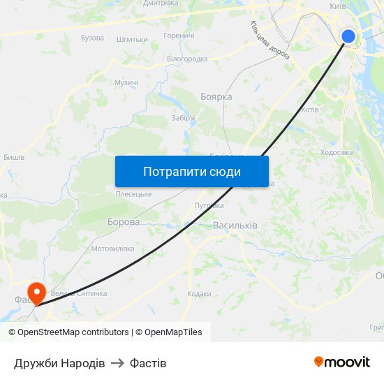 Дружби Народів to Фастів map