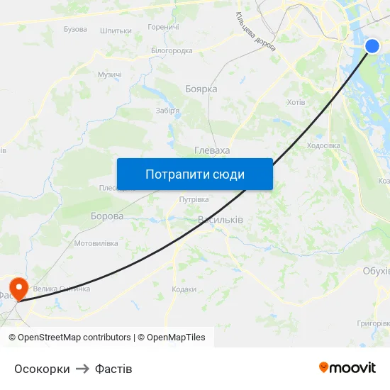 Осокорки to Фастів map