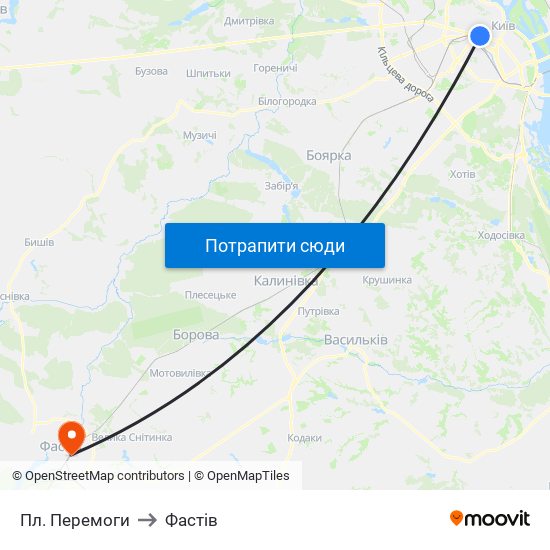 Пл. Перемоги to Фастів map