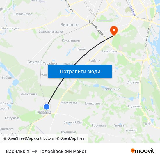 Васильків to Голосіївський Район map