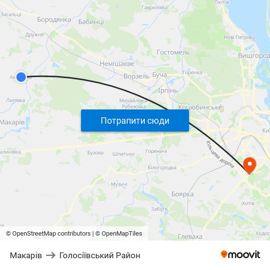 Макарів to Голосіївський Район map