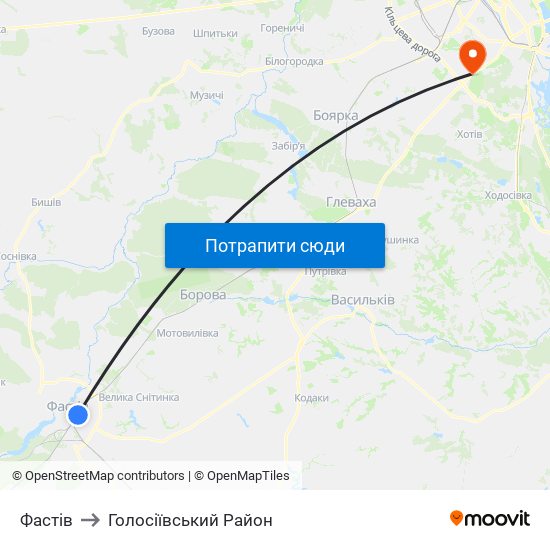 Фастів to Голосіївський Район map