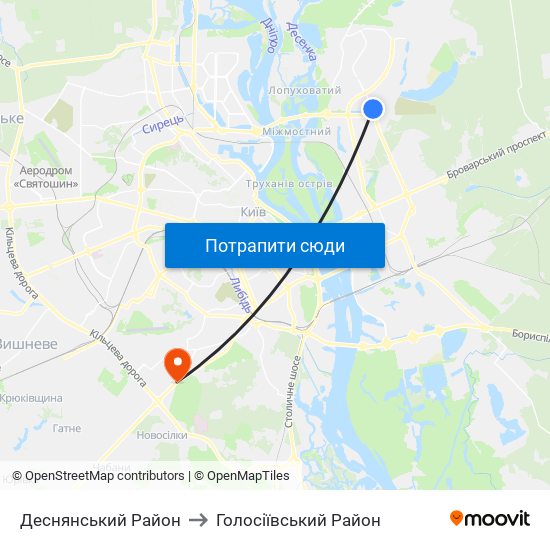 Деснянський Район to Голосіївський Район map