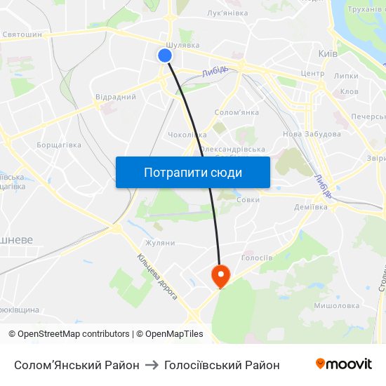 Солом’Янський Район to Голосіївський Район map