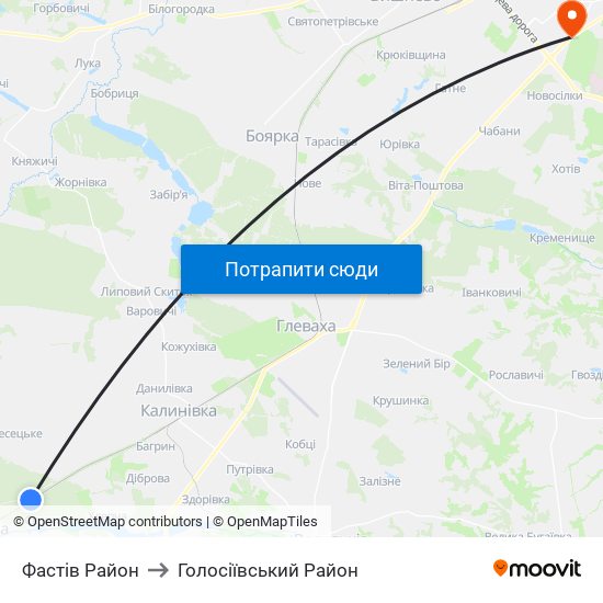 Фастів Район to Голосіївський Район map