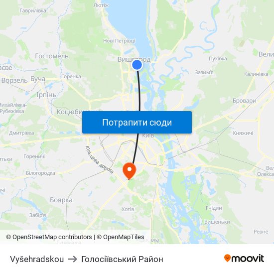 Vyšehradskou to Голосіївський Район map