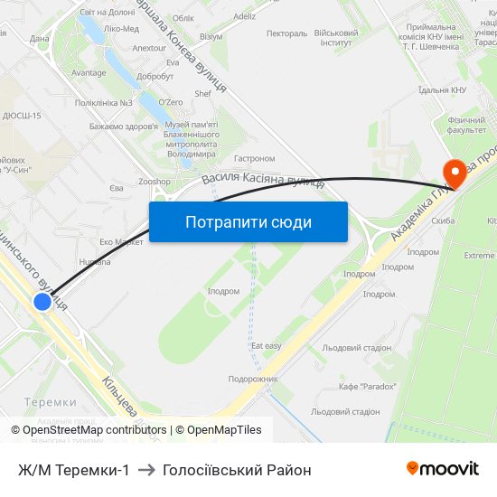 Ж/М Теремки-1 to Голосіївський Район map
