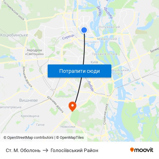 Ст. М. Оболонь to Голосіївський Район map