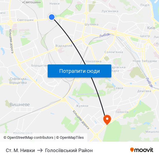 Ст. М. Нивки to Голосіївський Район map