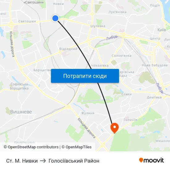 Ст. М. Нивки to Голосіївський Район map