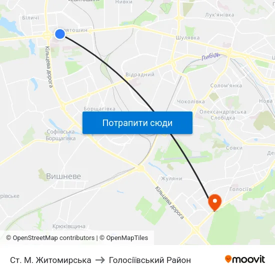 Ст. М. Житомирська to Голосіївський Район map