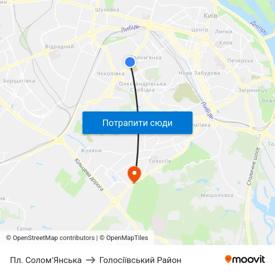 Пл. Солом'Янська to Голосіївський Район map