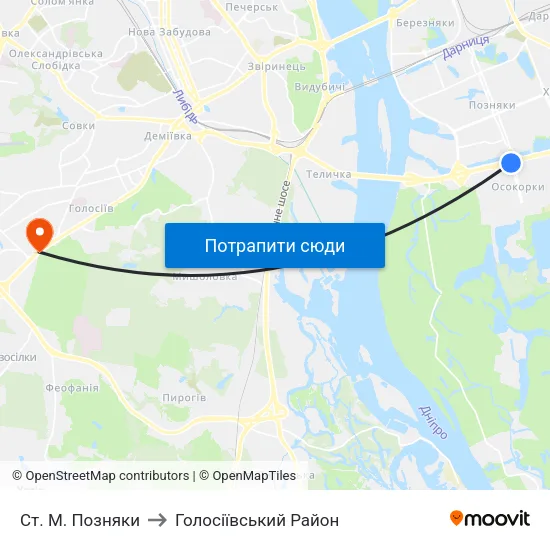 Ст. М. Позняки to Голосіївський Район map
