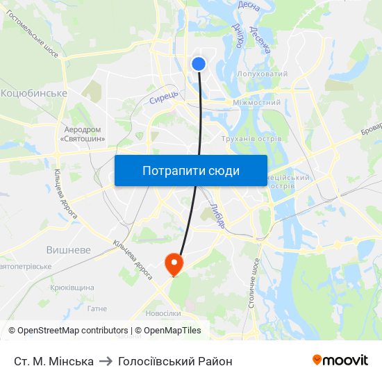 Ст. М. Мінська to Голосіївський Район map