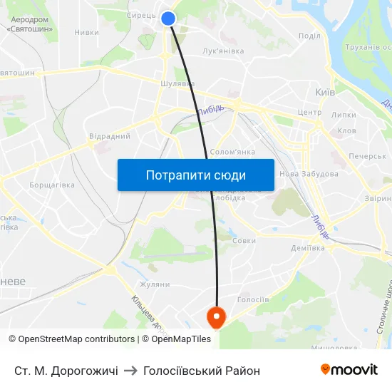 Ст. М. Дорогожичі to Голосіївський Район map
