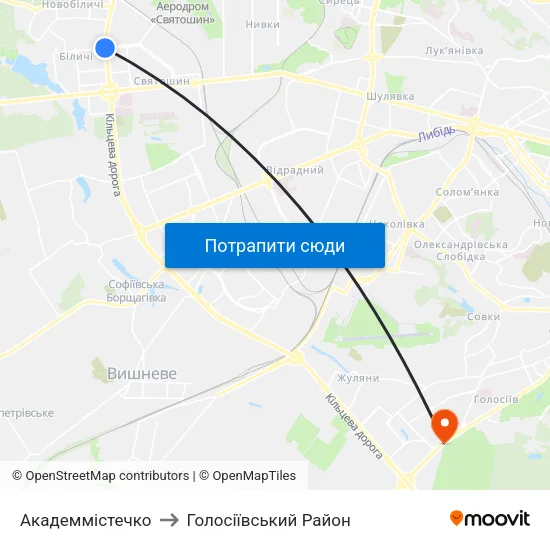 Академмістечко to Голосіївський Район map