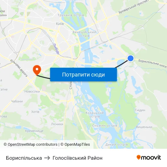 Бориспільська to Голосіївський Район map