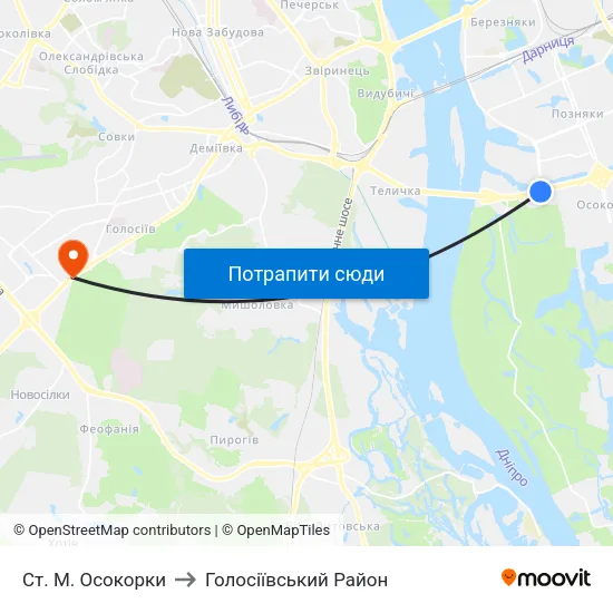 Ст. М. Осокорки to Голосіївський Район map
