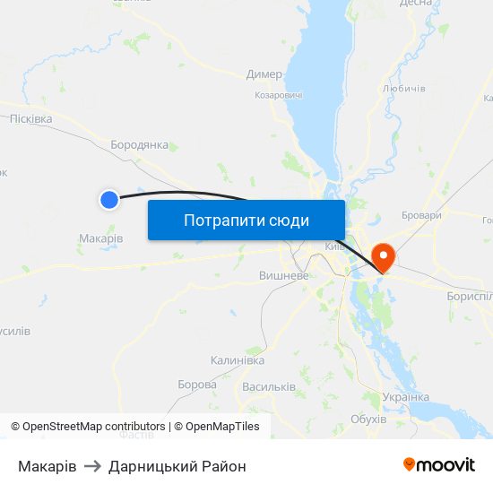 Макарів to Дарницький Район map