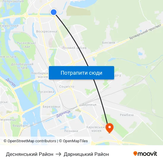 Деснянський Район to Дарницький Район map