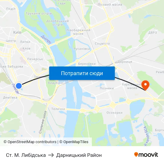 Ст. М. Либідська to Дарницький Район map
