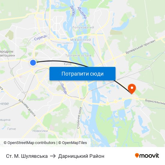 Ст. М. Шулявська to Дарницький Район map