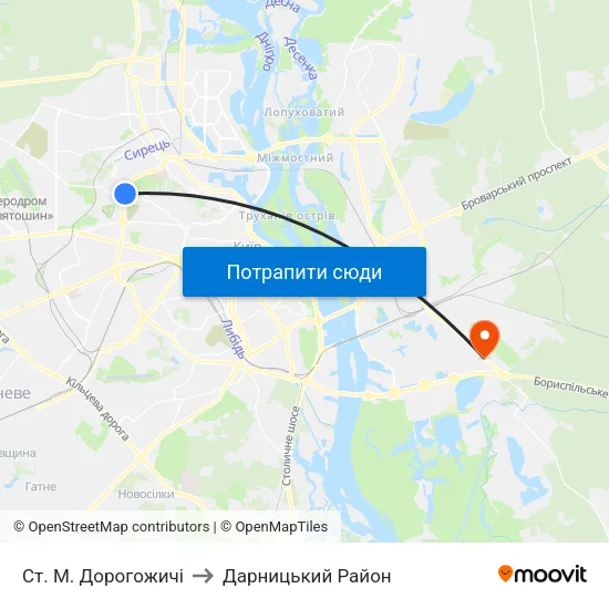Ст. М. Дорогожичі to Дарницький Район map