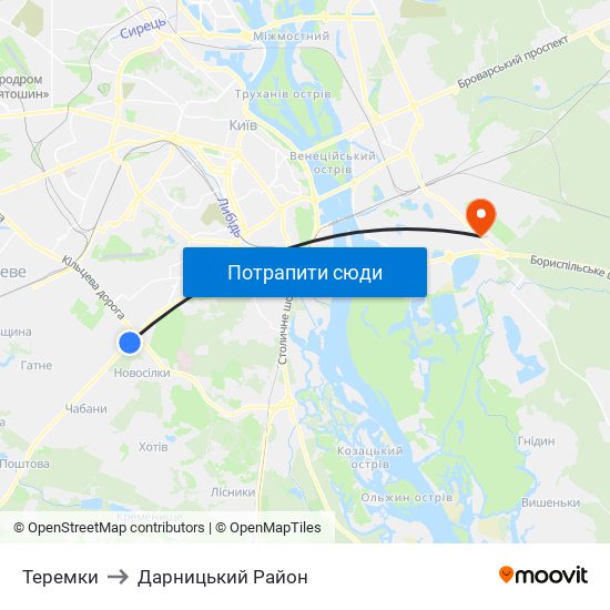 Теремки to Дарницький Район map