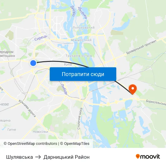 Шулявська to Дарницький Район map
