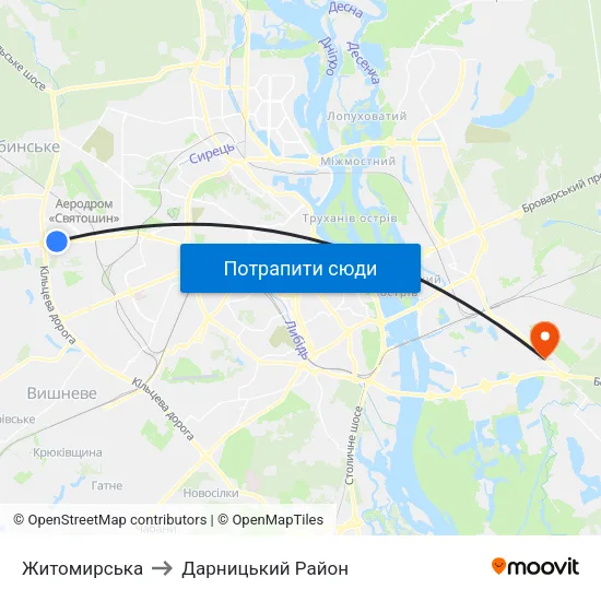 Житомирська to Дарницький Район map