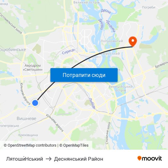 Лятоши́Нський to Деснянський Район map