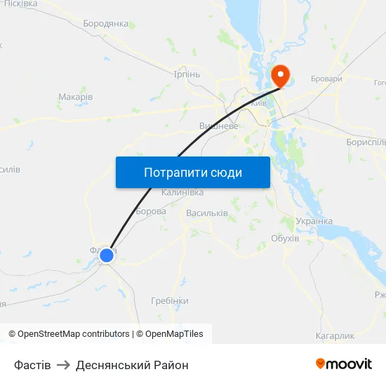 Фастів to Деснянський Район map
