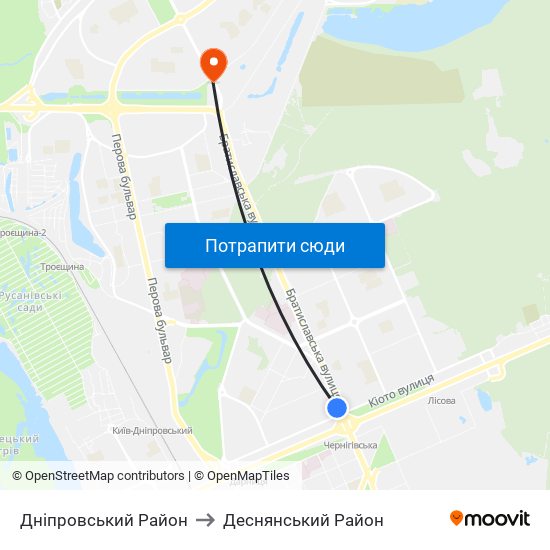 Дніпровський Район to Деснянський Район map