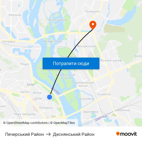 Печерський Район to Деснянський Район map