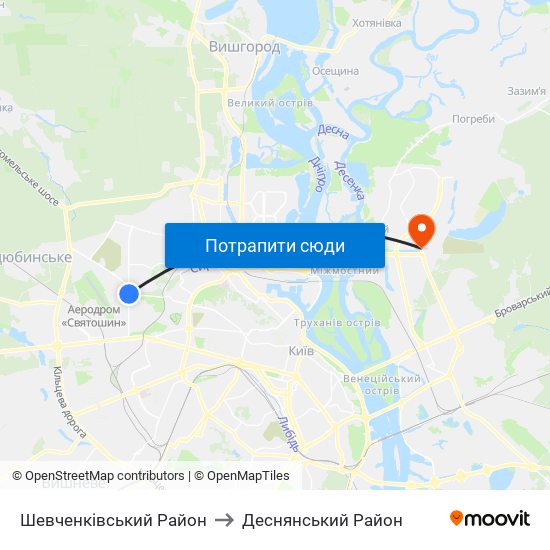 Шевченківський Район to Деснянський Район map