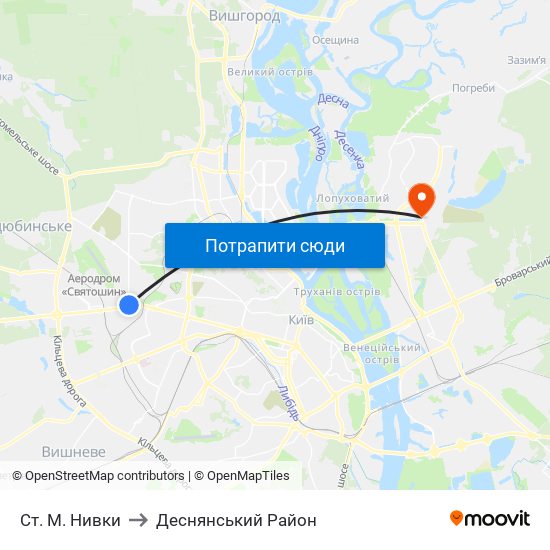 Ст. М. Нивки to Деснянський Район map