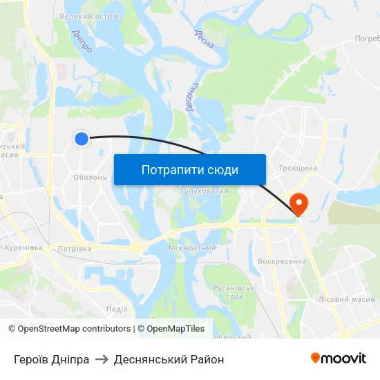 Героїв Дніпра to Деснянський Район map