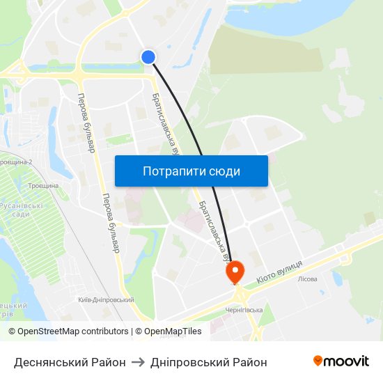 Деснянський Район to Дніпровський Район map