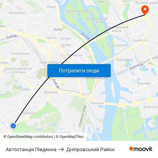 Автостанція Південна to Дніпровський Район map
